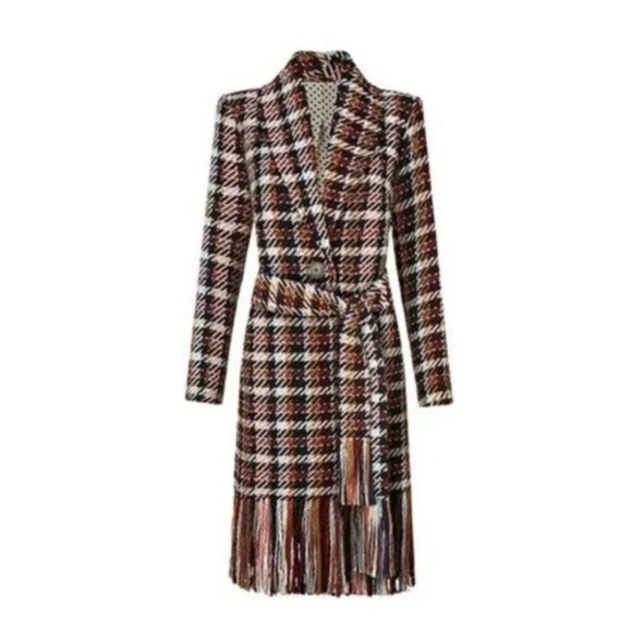 NWT Cabi contemporary trench style wrap coat with fringe - Picture 3 of 11